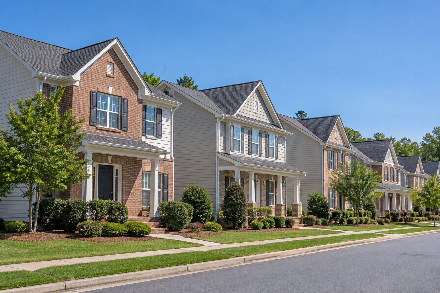 Homes along a quiet suburban Georgia street, illustrative